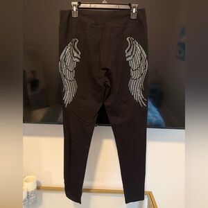 NWT Sofra Black Leggings with Silver Wing Design